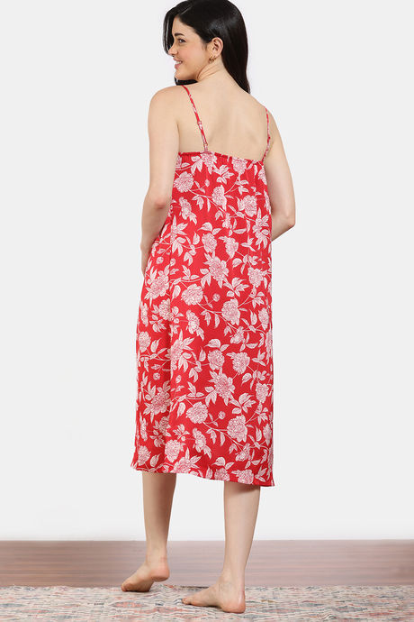 Zivame 2 Mile Fashion Woven Knee Length Loungedress - Barbados Cherry — image 4